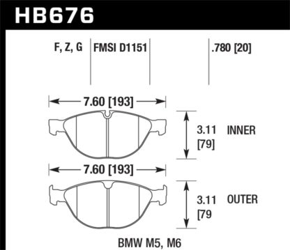 Hawk 06-10 BMW M5/M6 Perf Ceramic Street Front Brake Pads - Image 2