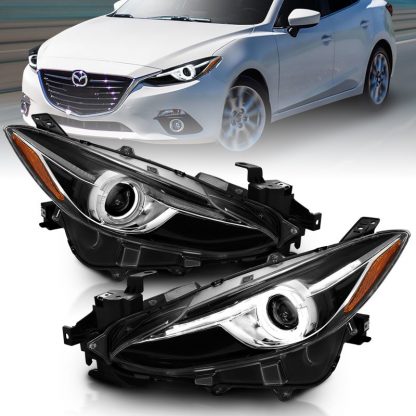 ANZO Projector Headlights With Halo Black w/Amber 14-17 Mazda 3 - Image 2