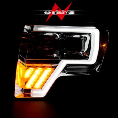 ANZO 2009-2014 Ford F-150 Projector Headlight Chrome Amber - Image 2