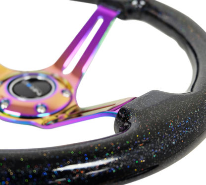 NRG Reinforced Steering Wheel (350mm / 3in. Deep) Blk Multi Color Flake w/ Neochrome Center Mark - Image 4