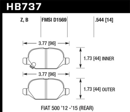 Hawk 12-15 Fiat 500 Abarth Rear Performance Ceramic Street Brake Pads - Image 4