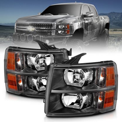 ANZO 2007-2013 Chevrolet Silverado Crystal Headlights Black - Image 3