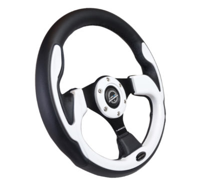 NRG Reinforced Steering Wheel (320mm) Blk w/White Trim & 4mm 3-Spoke - Image 7