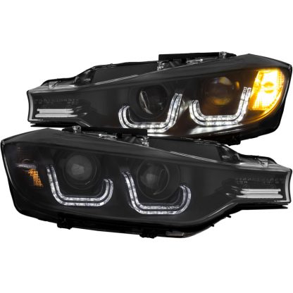 ANZO 2012-2015 BMW 3 Series Projector Headlights w/ U-Bar Black (HID Compatible) - Image 2