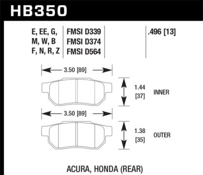 Hawk 90-01 Acura Integra (excl Type R) / 98-00 Civic Coupe Si DTC-60 Race Rear Brake Pads - Image 2