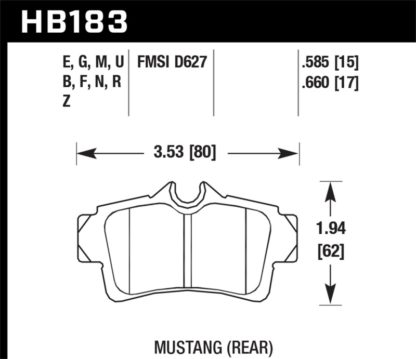 Hawk 01 Ford Mustang Bullitt / 94, 96-99, 01, 03-04 Cobra / 03-04 Mach 1 DTC-60 Race Rear Brake Pads - Image 3