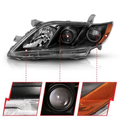 ANZO 2007-2011 Toyota Camry Projector Headlight Black Amber - Image 4