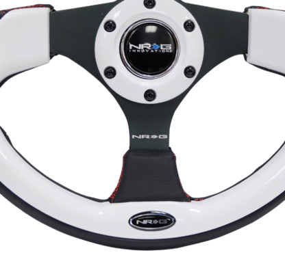 NRG Reinforced Steering Wheel (320mm) Blk w/White Trim & 4mm 3-Spoke - Image 4