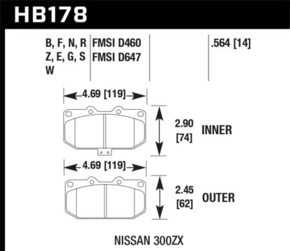 Hawk 2/1989-1996 Nissan 300ZX Base (Excl. Turbo) HPS 5.0 Front Brake Pads - Image 2