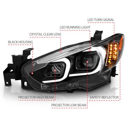 ANZO 2014-2015 Mazda 6 Projector Headlights w/ Plank Style Design Black - Image 8