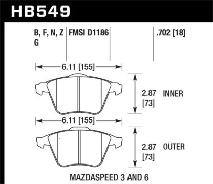 Hawk 07-11 Mazdaspeed3 / 06-11 Mazdaspeed6 / 05-09 Volvo V50 DTC-60 Front Race Brake Pads - Image 4