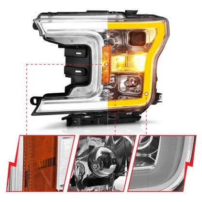 ANZO 2018-2020 Ford F-150 Projector Headlight w/Plank Style Switchback Chrome Housing - Image 4