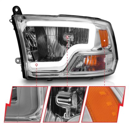 ANZO 2009-2018 Dodge Ram 1500/ 2500/ 3500 Crystal Headlights w/ Light Bar Chrome Housing - Image 4