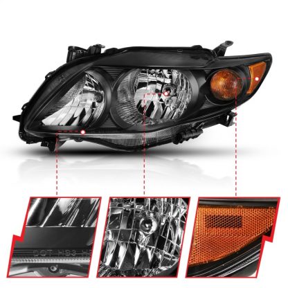 ANZO 2009-2010 Toyota Corolla Crystal Headlight Black Amber - Image 5