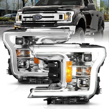 ANZO 18-19 Ford F-150 Projector Headlights w/Plank Style Switchback Chrome w/Amber - Image 3