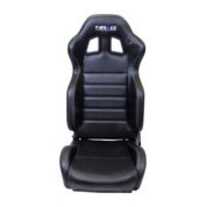 NRG Reclinable Sport Seats (Pair) PVC Leather w/NRG Logo - Black w/White Stitching - Image 4