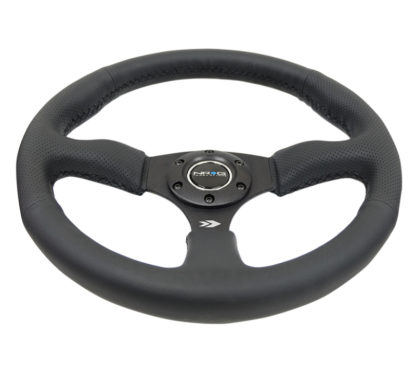 NRG Reinforced Steering Wheel (350mm / 2.5in. Deep) Blk Leather Comfort Grip w/5mm Matte Blk Spokes - Image 3