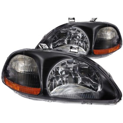 ANZO 1996-1998 Honda Civic Crystal Headlights Black - Image 2