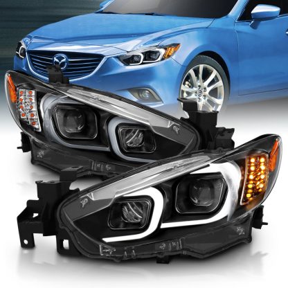 ANZO 2014-2015 Mazda 6 Projector Headlights w/ Plank Style Design Black - Image 2