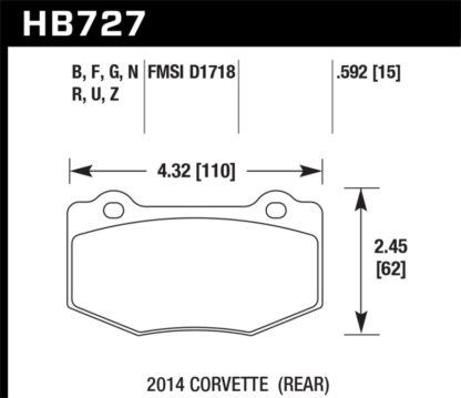 Hawk 2014 Chevrolet Corvette DTC-60 Rear Brake Pads - Image 2