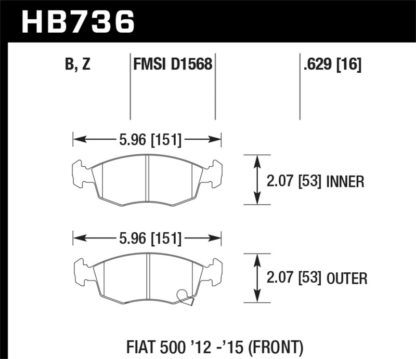 Hawk 12-15 Fiat 500 HPS 5.0 Front Brake Pads - Image 3