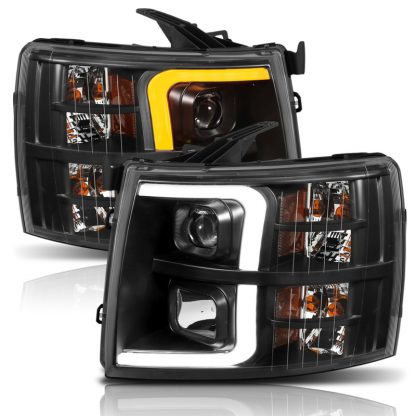 ANZO 07-13 Chevrolet Silverado 1500 Plank Style Projector Headlights Black w/ Amber - Image 9