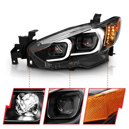 ANZO 2014-2015 Mazda 6 Projector Headlights w/ Plank Style Design Black - Image 7