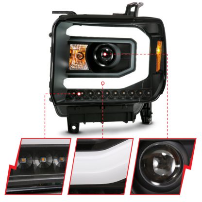 ANZO 2014-2015 Gmc Sierra 1500 Projector Headlight Plank Style Black w/ Switchback (Halogen Type) - Image 2