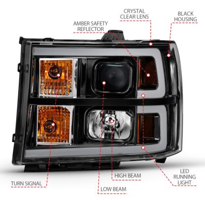 ANZO 2007-2013 Gmc Sierra 1500 Projector Headlight Plank Style Black w/ Clear Lens Amber - Image 4