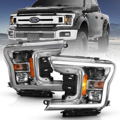 ANZO 2018-2019 Ford F-150 Projector Plank Style H.L. Chrome Amber (Without Switchback) - Image 2