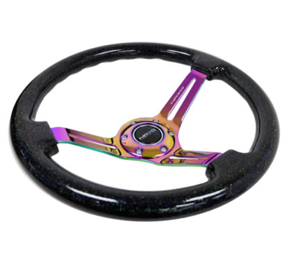 NRG Reinforced Steering Wheel (350mm / 3in. Deep) Blk Multi Color Flake w/ Neochrome Center Mark - Image 3