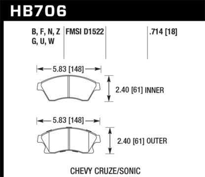 Hawk 11-12 Chevy Cruze Eco/LS/1LT/2LT/LTZ / 12 Sonic LS/LT/LTZ Perf Ceramic Front Street Brake Pads - Image 3