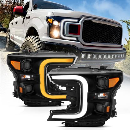 ANZO 18-19 Ford F-150 LED Projector Headlights w/ Plank Style Switchback Black w/ Amber - Image 2