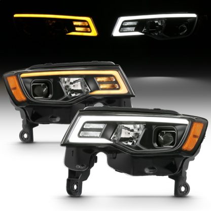 ANZO 2017-2018 Jeep Grand Cherokee Projector Headlights w/ Plank Style Switchback - Black w/ Amber - Image 3