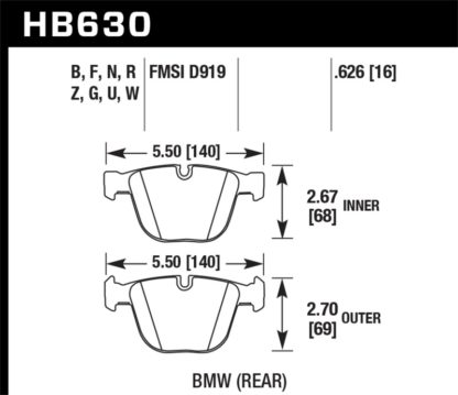 Hawk 04-10 BMW 535i/545i/550i / 04-10 645Ci/650i/02-09 745i/745Li/750 Perf Ceramic Street Brake Pads - Image 3