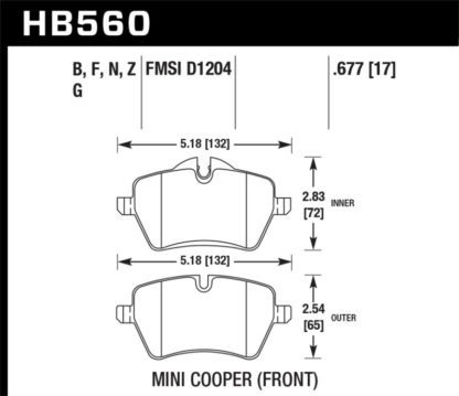 Hawk 05-06 JCW R53 Cooper S & 07+ R56 Cooper S HP+ Street Front Brake Pads - Image 2