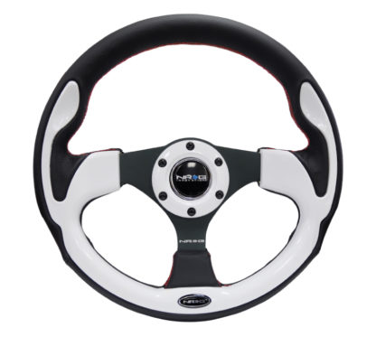 NRG Reinforced Steering Wheel (320mm) Blk w/White Trim & 4mm 3-Spoke - Image 10