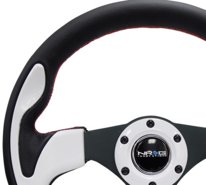 NRG Reinforced Steering Wheel (320mm) Blk w/White Trim & 4mm 3-Spoke - Image 3