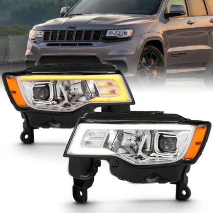 ANZO 2017-2018 Jeep Grand Cherokee Projector Headlights w/ Plank Style Switchback - Chrome w/ Amber - Image 2