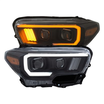 ANZO 2016-2017 Toyota Tacoma Projector Headlights w/ Plank Style Switchback Black w/ Amber - Image 4