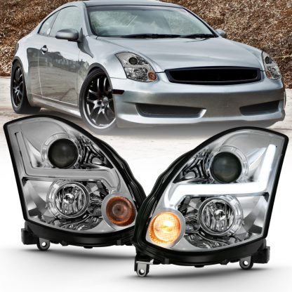 ANZO 2003-2007 Infiniti G35 Projector Headlight Plank Style Black (HID Compatible, No HID Kit )