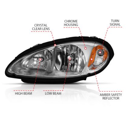 ANZO 2001-2005 Chrysler Pt Cruiser Crystal Headlight Chrome Amber (OE) - Image 3