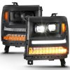 ANZO 16-18 Chevrolet Silverado 1500 LED Projector Headlights w/Plank Style Switchback Black w/ Amber - Image 4