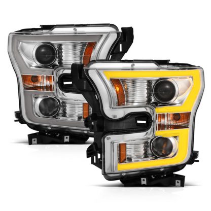 ANZO 2015-2017 Ford F-150 Projector Headlights w/ Plank Style Switchback Chrome w/ Amber - Image 9