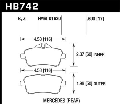 Hawk 12-15 Mercedes-Benz ML350/550 HPS 5.0 Rear Brake Pads - Image 3