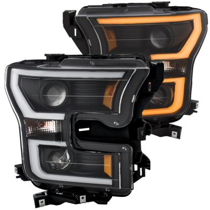 ANZO 2015-2017 Ford F-150 Projector Headlights w/ Plank Style Switchback Black w/ Amber - Image 3