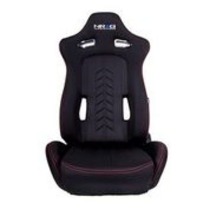 NRG Sport Seats (Pair) Cloth w/NRG Logo & NRG Arrow Cushion Imprint - Black w/Red Stitch - Image 5