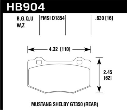 Hawk 16-18 Ford Mustang Shelby GT350/GT350R Performance Ceramic Rear Brake Pads - Image 2