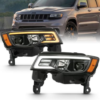 ANZO 2017-2018 Jeep Grand Cherokee Projector Headlights w/ Plank Style Switchback - Black w/ Amber - Image 2