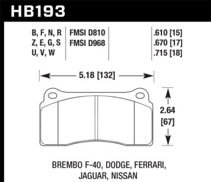 Hawk 03-06/08-09 Dodge Viper / 88-92 Ferrari F40 / 95-97 F50 DTC-60 Race Brembo Brake Pads - Image 2